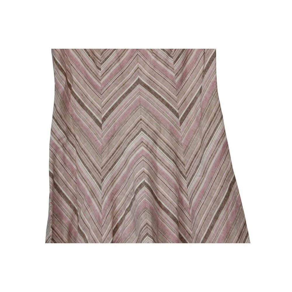 Fit & Flare Swing Midi Dress Size 4 Linen Chevron Beach Retro Boho Sundress